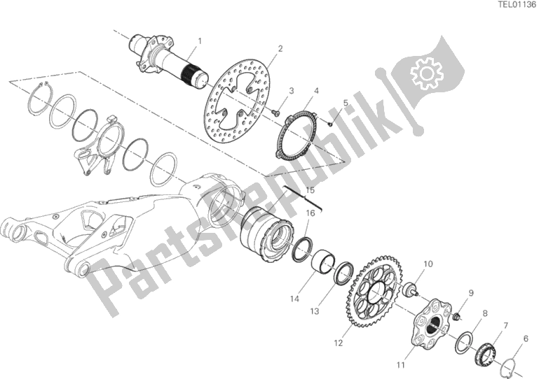 All parts for the Rear Wheel Spindle of the Ducati Superbike Panigale V4 S Corse 1100 2019